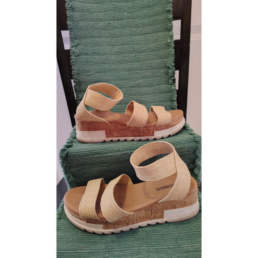 Comfortable Beige Platform Sandals with Elastic Ankle Strap